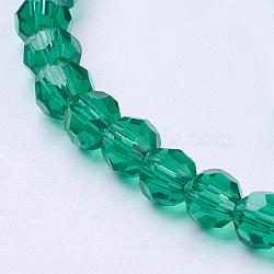Glass Beads Strands, Faceted(32 Facets), Round, Teal, 4mm, Hole: 1mm, about 98pcs/strand, 13.7 inch(EGLA-J042-4mm-13)