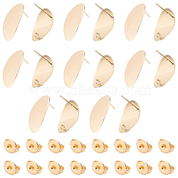 DICOSMETIC 16Pcs Brass Stud Earring Findings, with Vertical Loops and 16Pcs Ear Nuts, Oval, Long-Lasting Plated, Nickel Free, Real 18K Gold Plated, 26x13.5x0.5mm, Hole: 2mm, Pin: 1mm(KK-DC0001-50)