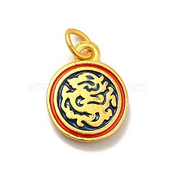 Rack Plating Alloy Enamel Pendants, Cadmium Free & Lead Free, with Jump Ring, Matte Gold Color, Flat Round, Matte Gold Color, 15.5x12x3mm, Jump Ring: 5.3x0.8mm, Inner Diameter: 3.7mm(PALLOY-E006-09MG)