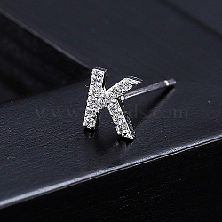 Platinum Brass Micro Pave Cubic Zirconia Stud Earrings, Initial Letter, Letter K, No Size(XI6969-11)