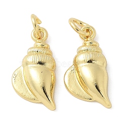 Brass Pendants, Conch Charms, Rack Plating, Long-Lasting Plated, Lead Free & Cadmium Free, with Jump Ring, Real 18K Gold Plated, 16x8.5x3mm, Hole: 2.5mm(KK-K298-06G)