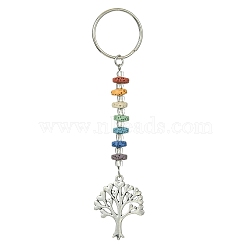 Chakra Natural Lava Rock & Alloy Tree of Life Pendant Keychain, with Iron Split Key Rings, Antique Silver, 11.4cm(KEYC-JKC00644-01)