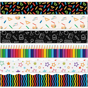 60pcs Coated Paper Border Decorative Stickers, Self Adhesive Planner Stickers for Journal, Scrapbooking, Pencil, 350x75mm, 10 pcs/pattern