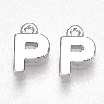 Brass Charms, Letter, Nickel Free, Real Platinum Plated, Letter.O, 8.5x5x1.5mm, Hole: 0.8mm