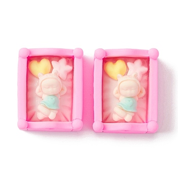 Opaque Resin Cabochons, Bed with Baby, Hot Pink, 25x20.5x12mm