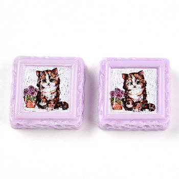 Opaque Resin Decoden Cabochons, Biscuits & Cat, Lilac, 21x21x8~9mm