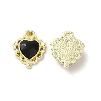 Alloy Pendant, with Glass, Light Gold, Lead Free & Cadmium Free, Heart Charm, Black, 17x15x5mm, Hole: 1.5x2mm