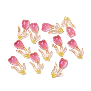 Luminous Transparent Resin Cabochons, Glow in the Dark Flower with Glitter Powder, Camellia, 6x13x3mm