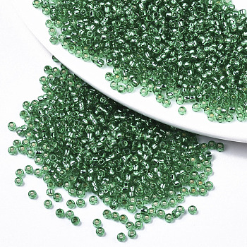Glass Seed Beads, Fit for Machine Eembroidery, Silver Lined, Round, Green, 2.5x1.5mm, Hole: 1mm, about 2222pcs/50g