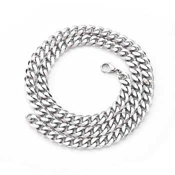 Men's 201 Stainless Steel Cuban Chain Necklace, with Lobster Claw Clasp and Jump Rings, Stainless Steel Color, Link: 9x7x2mm, 19.68 inch(50cm)