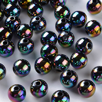 Opaque Acrylic Beads, AB Color Plated, Round, Black, 10x9mm, Hole: 2mm, about 940pcs/500g