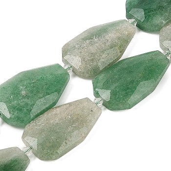 Natural Green Strawberry Quartz Beads Strands, Faceted Teardrop, 36~40x24~26x9.5~10.5mm, Hole: 2mm, about 9pcs/strand, 14.96''(38cm)