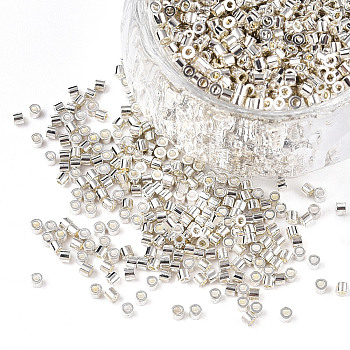 Electroplate Cylinder Seed Beads, Uniform Size, Metallic Colours, Silver, 1~1.5x1.5~2mm, Hole: 0.5mm, about 50g/bag, about 5000pcs/bag