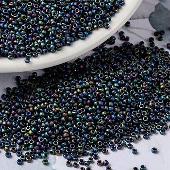 MIYUKI Round Rocailles Beads, Japanese Seed Beads, (RR401FR) Matte Black AB, 15/0, 1.5mm, Hole: 0.7mm, about 5555pcs/10g