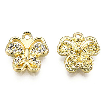 Rack Plating Alloy Pendants, with Crystal Rhinestone, Cadmium Free & Nickel Free & Lead Free, Butterfly, Light Gold, 15x14.5x3mm, Hole: 1.5mm
