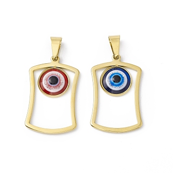Vacuum Plating 304 Stainless Steel Resin Pendants, Golden, Rectangle Charms with Evil Eye, Mixed Color, 35x21x4mm, Hole: 9x4.5mm