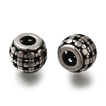 304 Stainless Steel European Beads, Large Hole Beads, Rondelle, Antique Silver, 10x8.5mm, Hole: 4mm