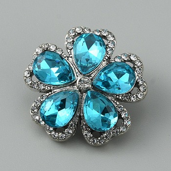 Alloy Rhinestone Snap Button, Jewelry Buttons, Flower, Antique Silver, 22x22.5x10mm, Knob: 5mm