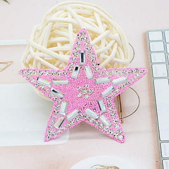Star Glitter Hotfix Rhinestone, Iron on Patches, Dress Shoes Garment Decoration, with Black Seed Beads, Light Rose, 55x55x2mm