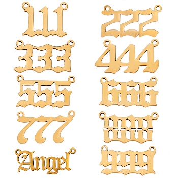 Number Pendant Jewelry Making Findings Kits, Including 1Pc Angel 201 Stainless Steel Links, 9pcs 201 Stainless Steel Pendants, Golden, Pendant: 9pcs/set
