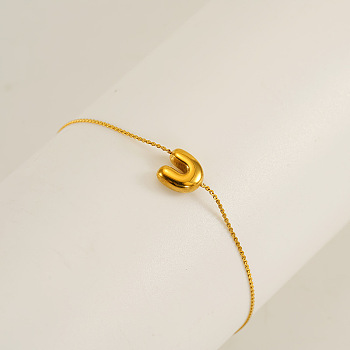 304 Stainless Steel Serpentine Chain Bracelets, Chunk Letter Link Bracelets for Women, Real 18K Gold Plated, Letter U, 6.50 inch(16.5cm), letter: 7~8.5x6~10.5mm