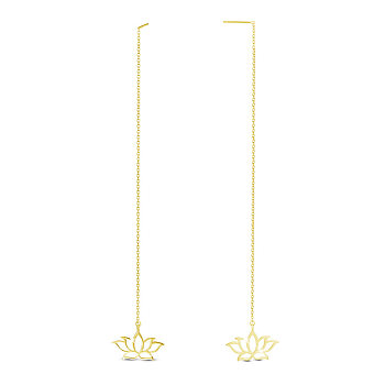 SHEGRACE 925 Sterling Silver Ear Thread, Dangle Earrings, with Cable Chains, Lotus, Real 18K Gold Plated, 150mm