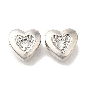 Brass Micro Pave Cubic Zirconia, Star, Oval, Heart, Hexagon, Beads, Platinum, 7x8x3.5mm, Hole: 0.9mm