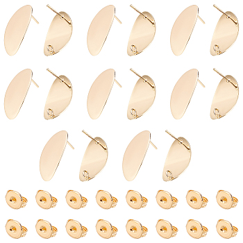 DICOSMETIC 16Pcs Brass Stud Earring Findings, with Vertical Loops and 16Pcs Ear Nuts, Oval, Long-Lasting Plated, Nickel Free, Real 18K Gold Plated, 26x13.5x0.5mm, Hole: 2mm, Pin: 1mm