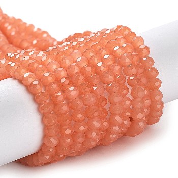 Baking Painted Imitation Jade Glass Bead Strands, Faceted Rondelle, Light Salmon, 4x3mm, Hole: 1mm, about 119~124pcs/strand, 14.76''(37.5~38.5cm)