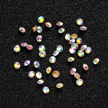 Glass Pointed Back Rhinestone, Faceted Diamond, Back Plated, Crystal AB, 2x2mm, about 1440pcs/bag