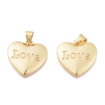 Brass Pendants, for Valentine's Day, with Jump Ring, Heart with Word Love, Golden, 18x18x3mm, Hole: 3x4mm