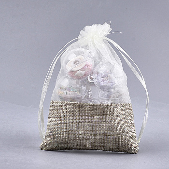 Organza Bags, with Burlap Cloth, Drawstring Bags, Rectangle, Wheat, 13.2~14.2x9.6~10.2cm