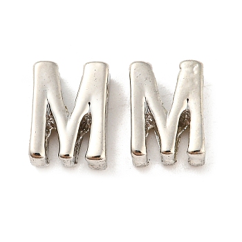 Platinum Plated Alloy Beads, Initial Letter, Letter.M, 10x3mm, Hole: 1.8mm