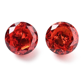 Cubic Zirconia Cabochons, Round, Faceted, Red, 8x5.5mm