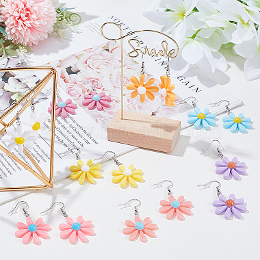 8 Pairs 8 Colors Daisy Flower Resin Dangle Earrings(EJEW-AN0001-35)-7