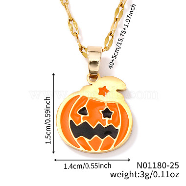 Halloween Witch Hat Pumpkin Stainless Steel Enamel Pendant Dapped Chain Necklaces(DD5893)-3