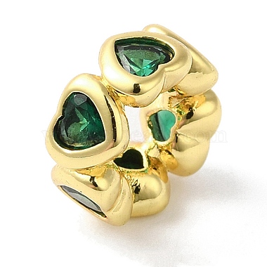 Green Ring Brass+Cubic Zirconia European Beads