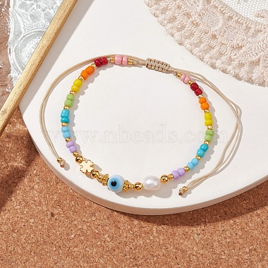 bracelet de perles tressées en verre coloré et en laiton(BJEW-JB10138-02)-2