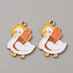 Alloy Enamel Pendants, Duck Charm, Light Gold, Dark Orange, 29x21x1.5mm, Hole: 1.8mm(ENAM-CJC0015-15A)