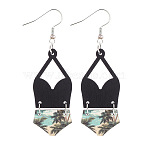 Alloy with Imitation Leather Dangle Earrings, Bikini, Black, 72x22mm(FS-WG30D02-19)