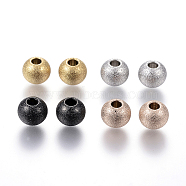 201 Stainless Steel Textured Beads, Round, Mixed Color, 8x7mm, Hole: 3mm(X-STAS-P108-05)