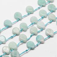 Natural Flower Amazonite Beads Strands, Top Drilled Beads, Teardrop, 10x8x3mm, Hole: 1mm, about 28pcs/strand, 16.5 inch(G-P137-37)
