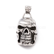 Tibetan Style 304 Stainless Steel Pendants, Skull, Antique Silver, 39x21x17.5mm, Hole: 8x4mm(STAS-P305-28AS)
