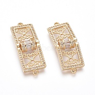 Brass Micro Pave Cubic Zirconia Links connectors, Rectangle, Golden, Clear, 36x13x2mm, Hole: 1.2mm(ZIRC-I032-21G-A)