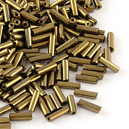Tube Plated Glass Bugle Beads, Metallic Colours, Copper Plated, 4~4.5x2mm, Hole: 1mm, about 1556pcs/50g(X-SEED-R011-701)