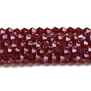 Transparent Electroplate Glass Beads Strands, Pearl Luster Plated, Faceted, Bicone, Dark Red, 3x2.5mm, Hole: 0.7mm, about 162~185pcs/strand, 12.76~14.61 inch(32.4~37.1cm)(GLAA-F029-2mm-C27)