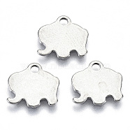 201 Stainless Steel Charms, Laser Cut, Stamping Blank Tag, Elephant, Stainless Steel Color, 10.5x11.5x0.7mm, Hole: 1.6mm(STAS-R116-031)