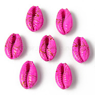 Natural Cowrie Shell Beads, No Hole/Undrilled, Dyed and Drawbench, Fuchsia, 18~22x12~14x7~8mm(SSHEL-N0232-08B)