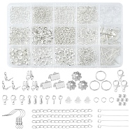 DIY Jewelry Making Finding Kit, Including Brass Bead Tips & Crimp Beads, Iron Chain Extender & Jump Rings & Ribbon Crimp Ends & Pins & Earring Hook, Alloy Clasps & Charms, Plastic Ear Nuts, Silver(DIY-FS0004-06)