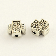 Tibetan Style Zinc Alloy Cross Beads, Antique Silver, 8x8x3.5mm, Hole: 1mm(X-TIBEB-R059-05)